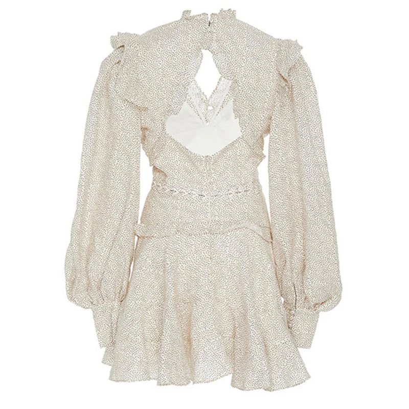 Летнее винтажное платье женское точечный фонарь рукав с оборкой высокой