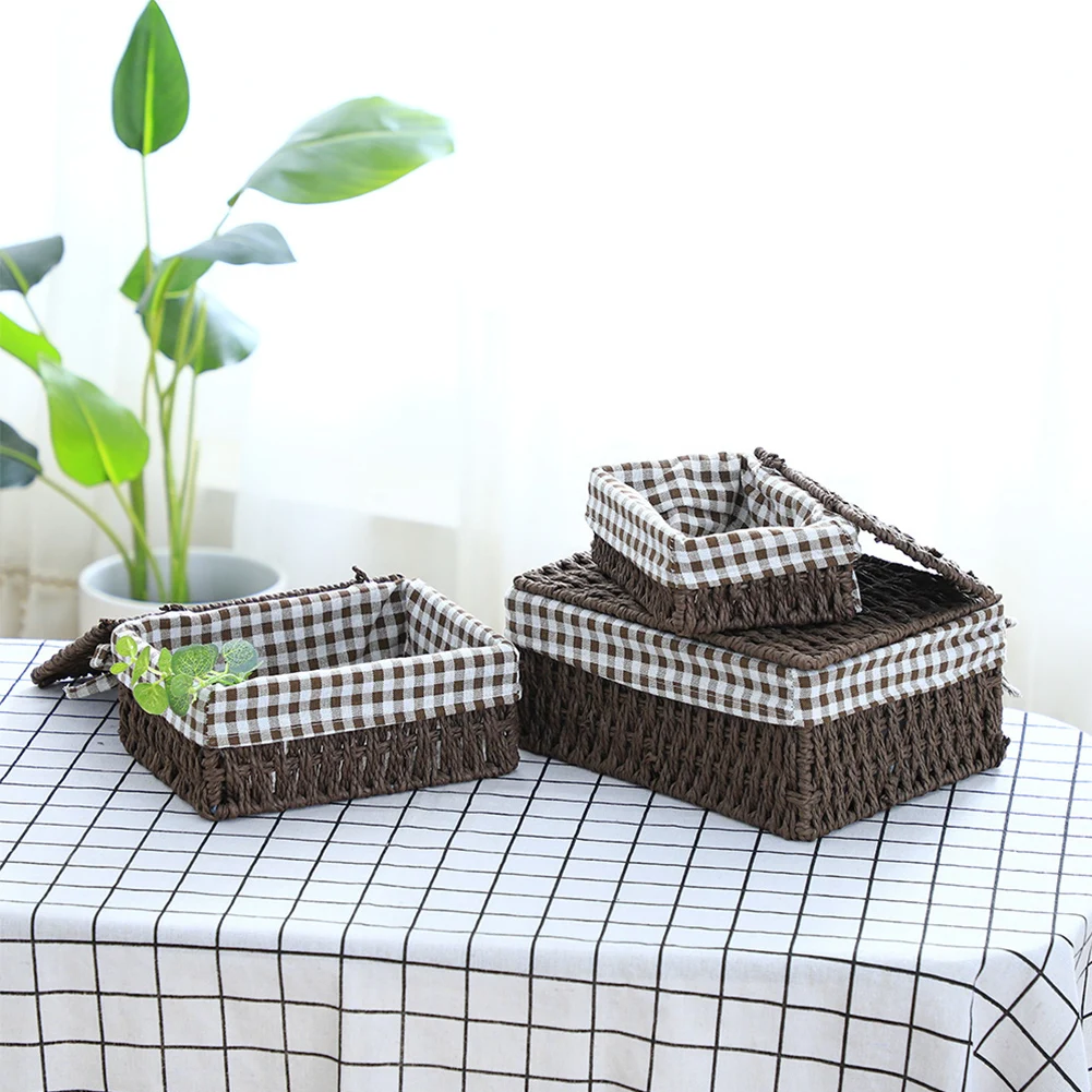

Wicker Storage Basket Set Woven Storage Baskets with Lid Cotton Liner Organizer Decoration for Kitchen, Bedroom, Closet