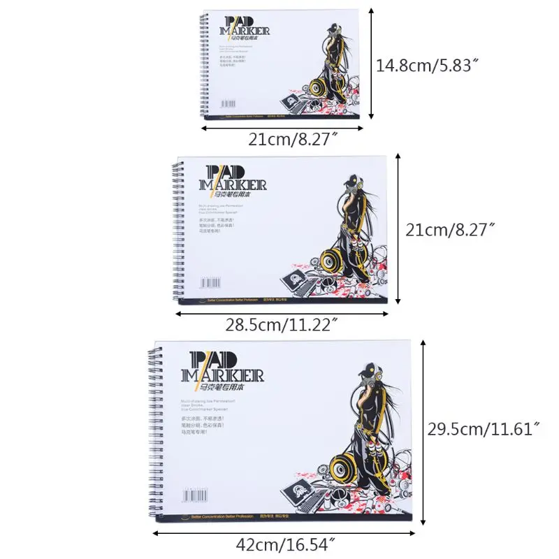 

34 Sheet A3/A4/A5 Professional Marker Paper Spiral Sketch Notepad Book Painting