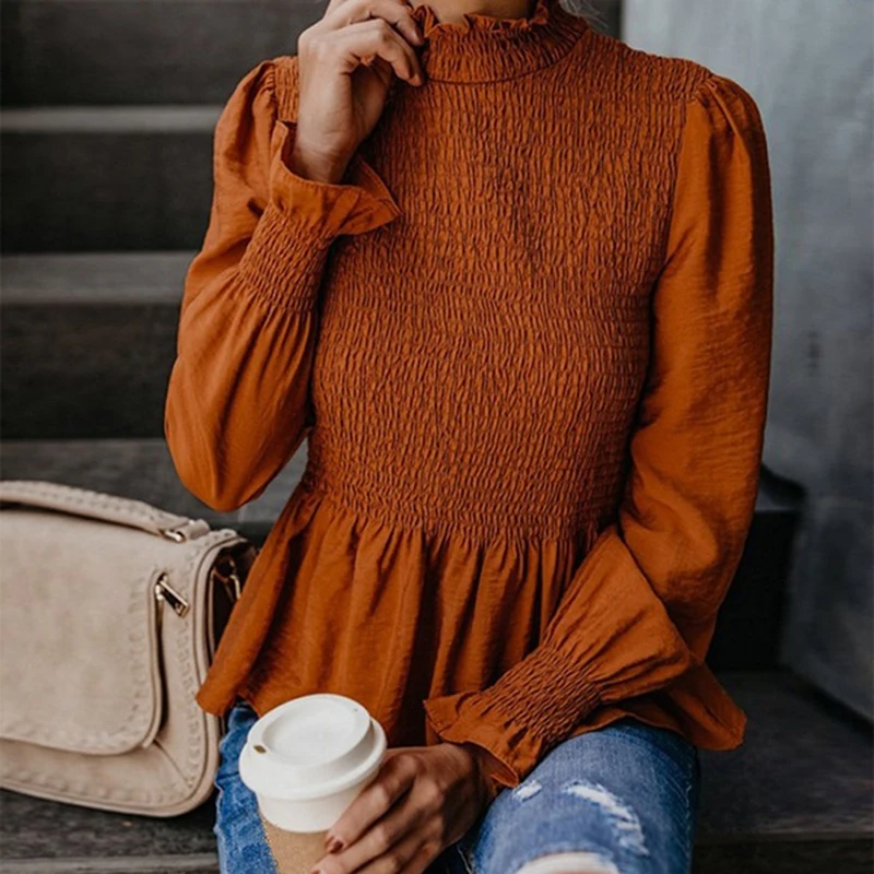 Женская элегантная рубашка с воротником стойкой осенняя женская блузка