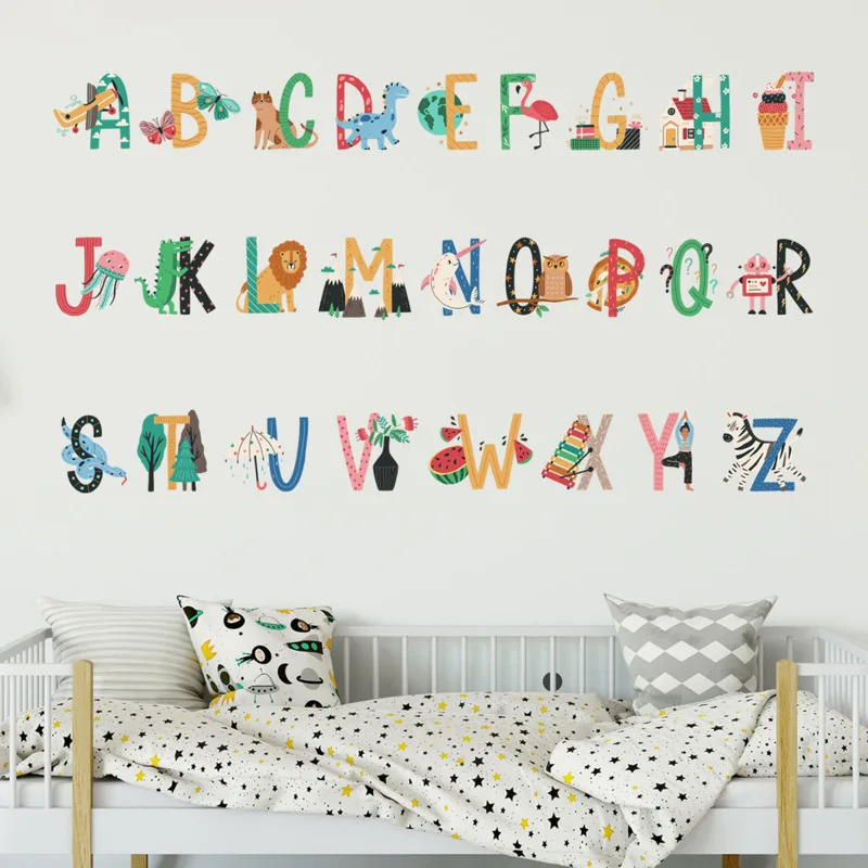 

Wall Sticker Creative Plant Shape English Letters PVC Self-Adhesive Removable Stickers Bedroom Decorative Wallpaper Home Decor