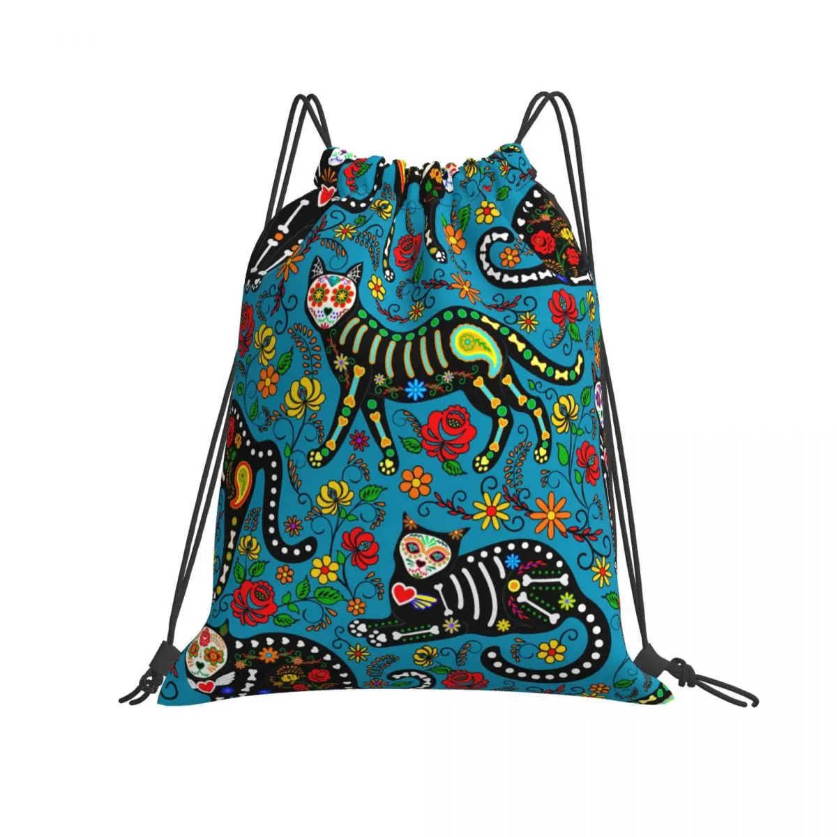 

Gym Bag Travel Drawstring Bag Calavera Sugar Skull Cats The Day Of The Dead Sport Backpack for Training Swimming Fitness Bag