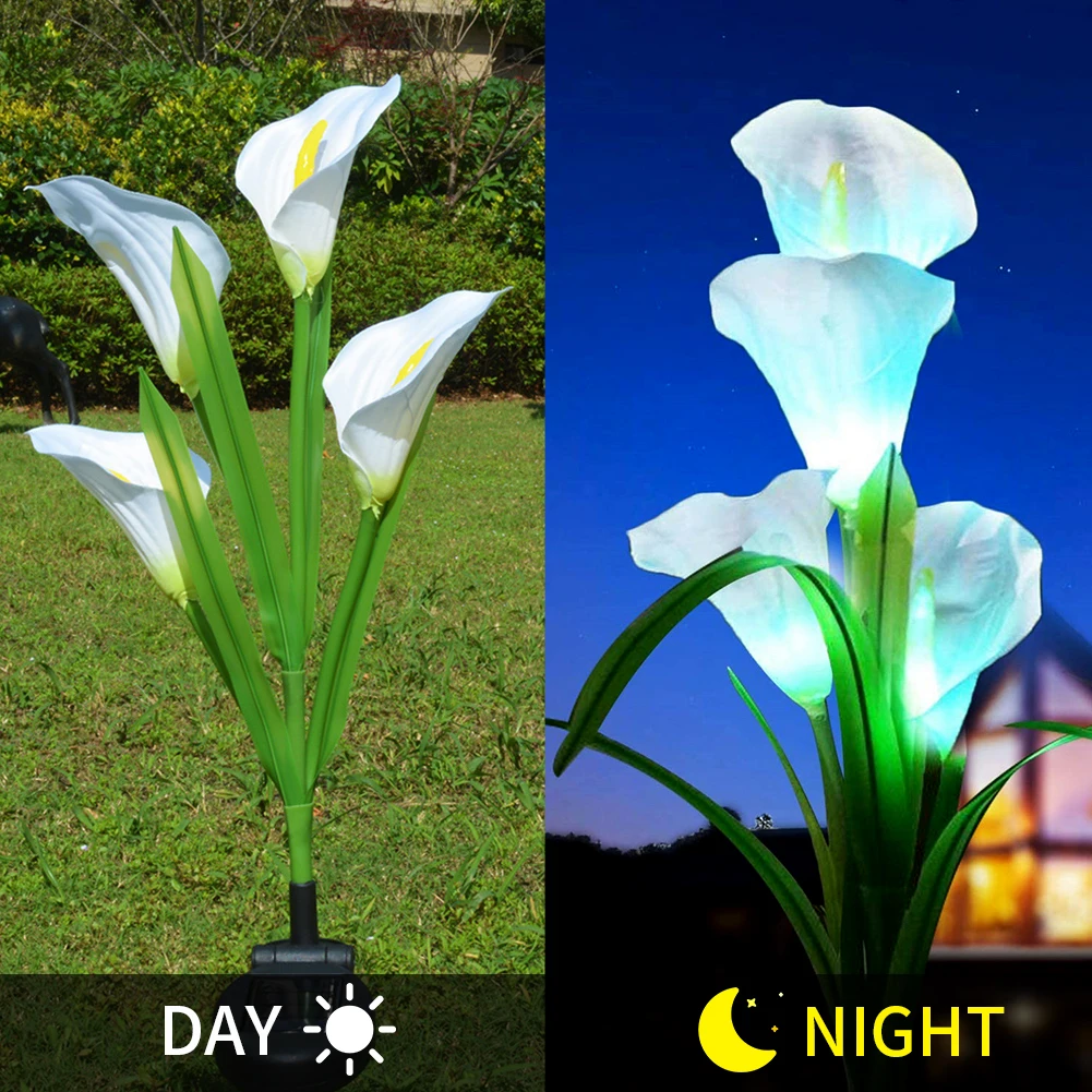 

2pcs Outdoor Garden Fairy Party Landscape Lawn Lamp Street Solar Lights Corridor Wedding 4LED Home Decor ABS Calla Lily