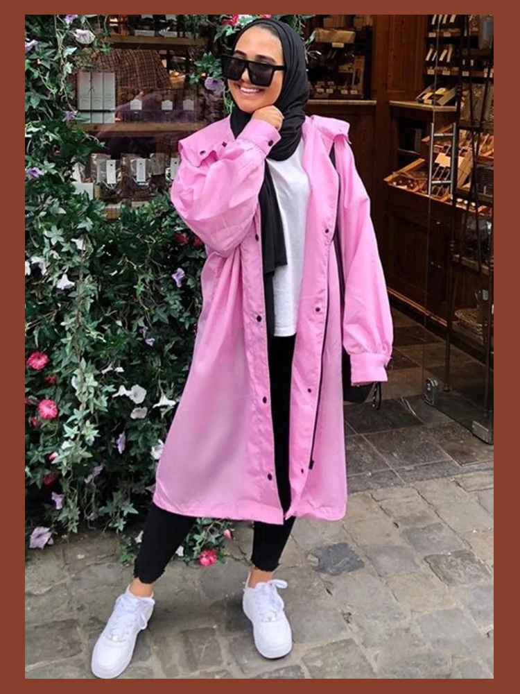 Dotfashion, розовое пальто с капюшоном на молнии, женская одежда, весна, Повседневная Уличная одежда, пальто с капюшоном, верхняя одежда до колен