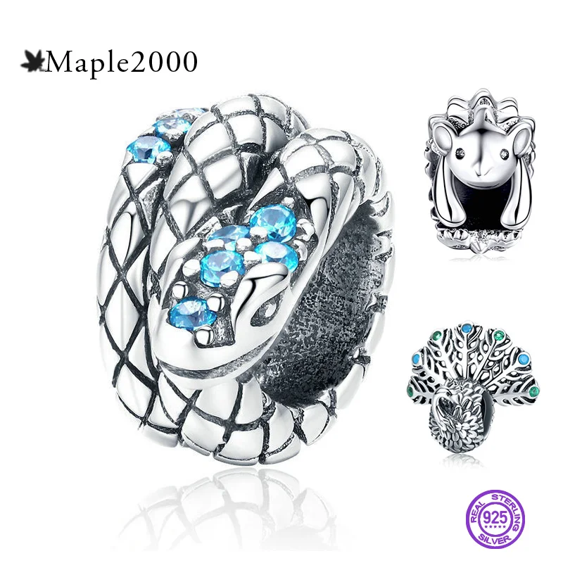 Женский браслет с животными бусины из стерлингового серебра 925 пробы имитацией