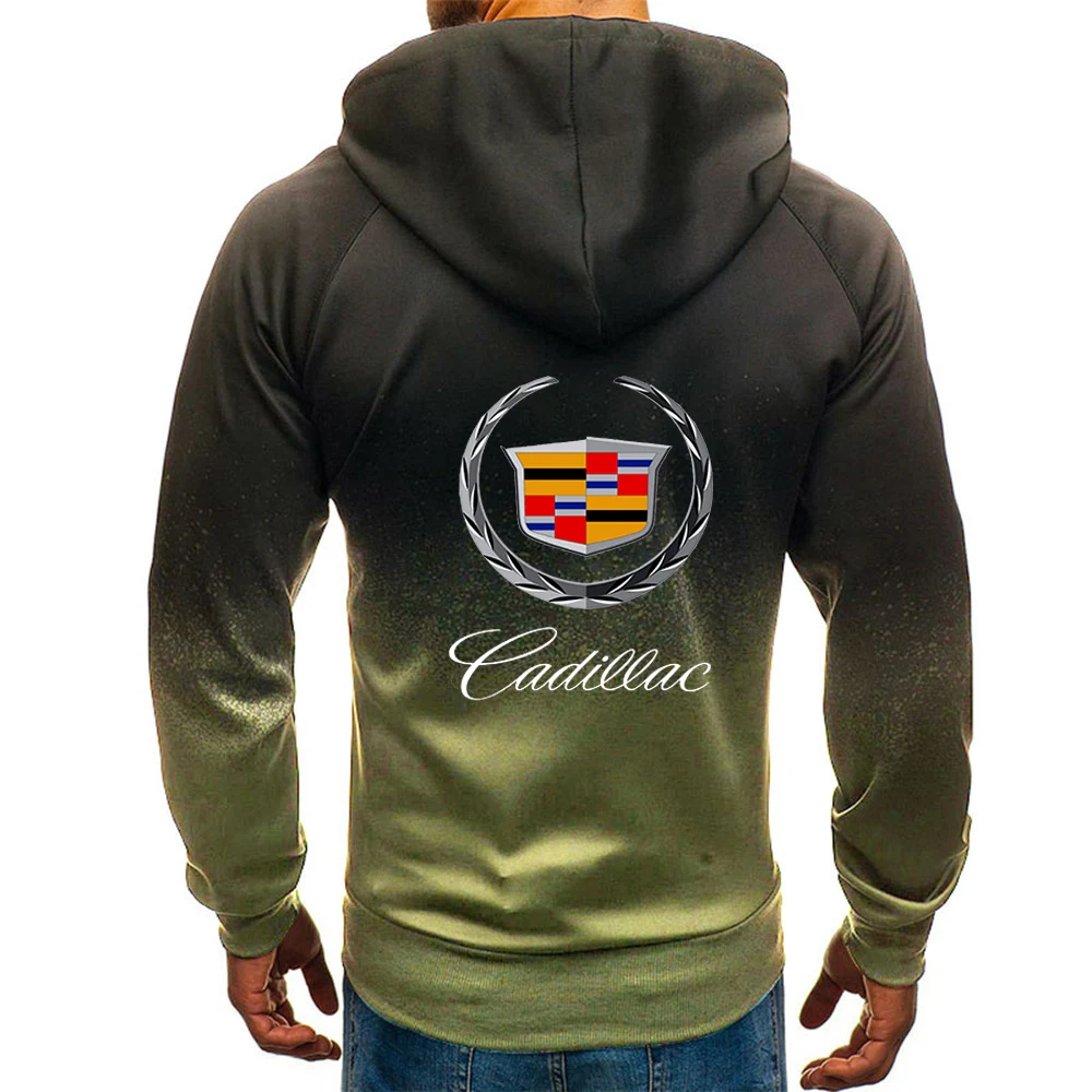 

2021 Cadillac Spring Autumn Men's Print Hoodies Zipper jackets Man Sweatshirts Casual Gradient Color Coats