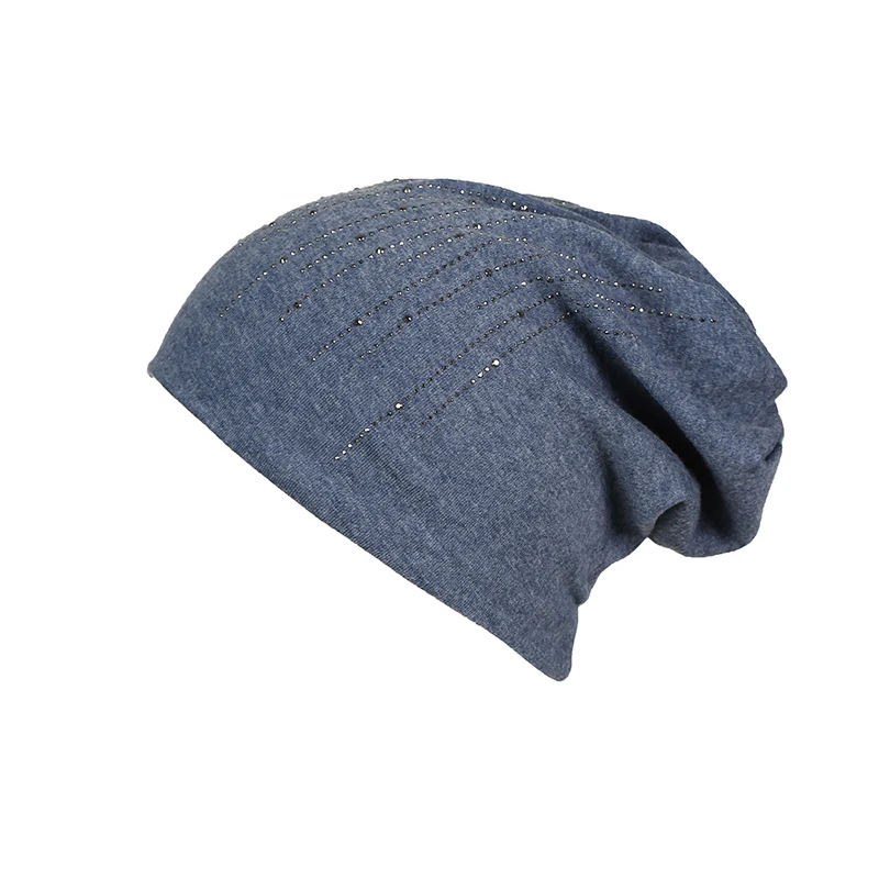 Стразы beanies turban головные уборы для женщин эластичные мягкие хлопковые шапки бини шапки Женская мода шапки сплошной цвет весна-осень шляпа - Цвет: blue