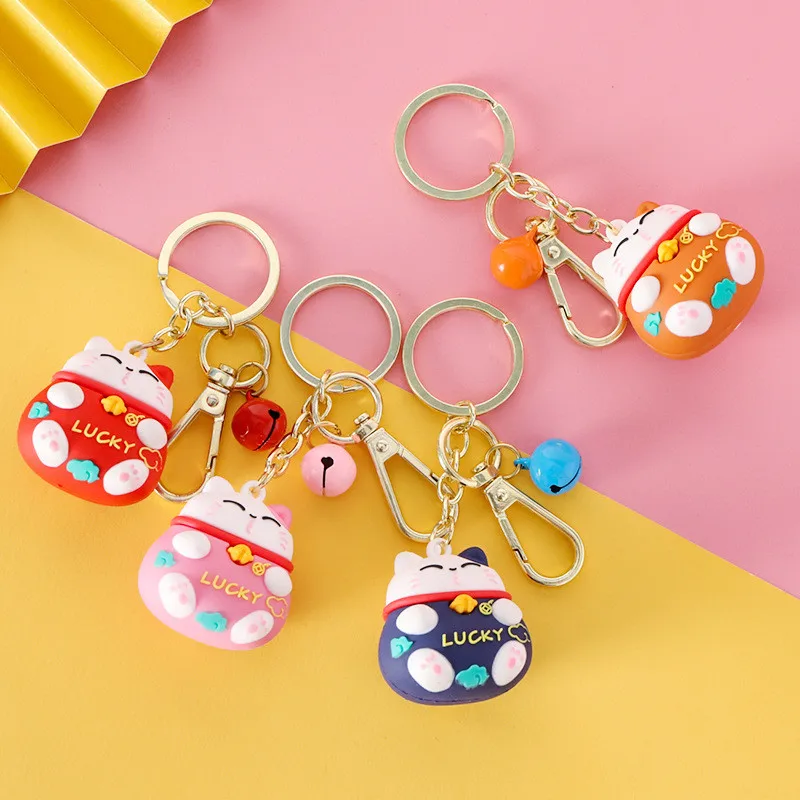 

Creative Cartoon Lucky Cat Bell Key Ring Fun Luck Festival Lovely Men And Women Car Bag Keychians Wholesale Keychain Cute New