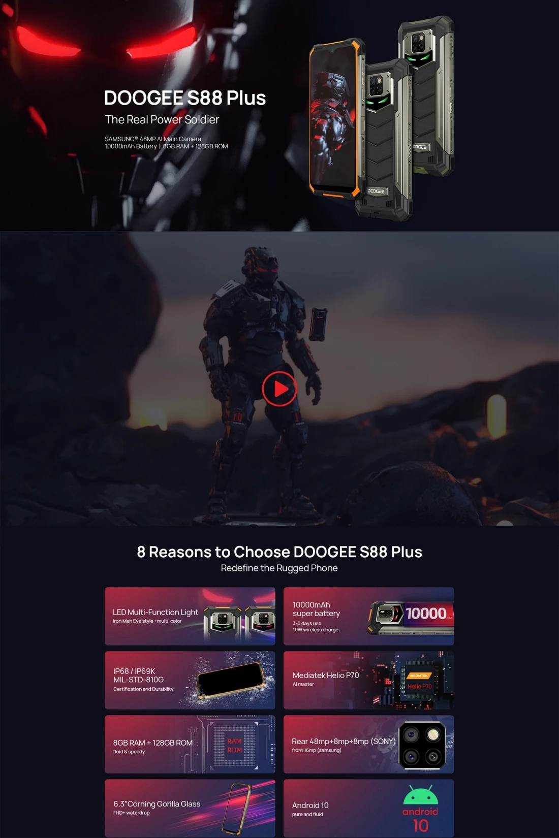 Смартфон DOOGEE S88 Plus на Android 10 восемь ядер экран 128 дюйма 8 ГБ + 6 3 ГБ|Смартфоны| |