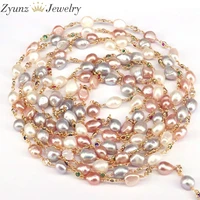 3 meters fresh water pearl beads chains for jewelry making irregular pearl links colorful zircon gold color rosary chains