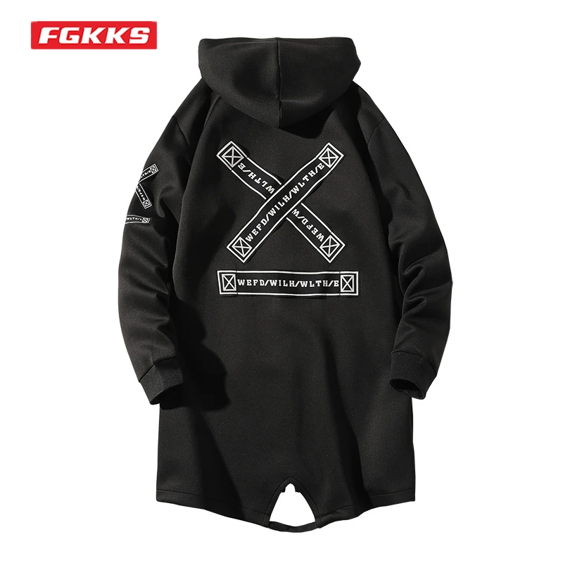 

Мужская куртка с капюшоном FGKKS, куртка средней длины с принтом в стиле хип-хоп, уличный плащ в стиле Харадзюку, верхняя одежда на осень