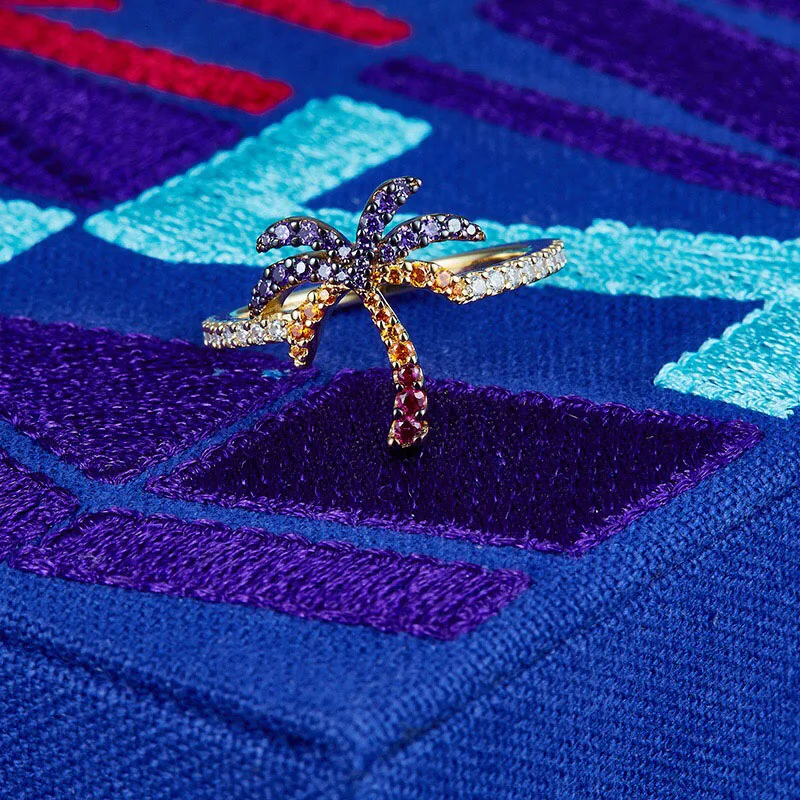 Женское кольцо из серебра 925 пробы с разноцветными пальмами|Кольца| |