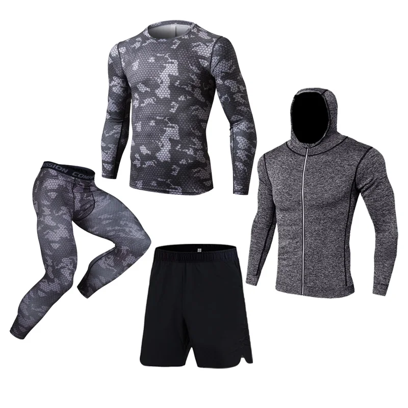 

Высококачественная компрессионная рубашка Rashguard из 4 предметов, мужская спортивная одежда с длинными рукавами для бодибилдинга, фитнеса, тр...
