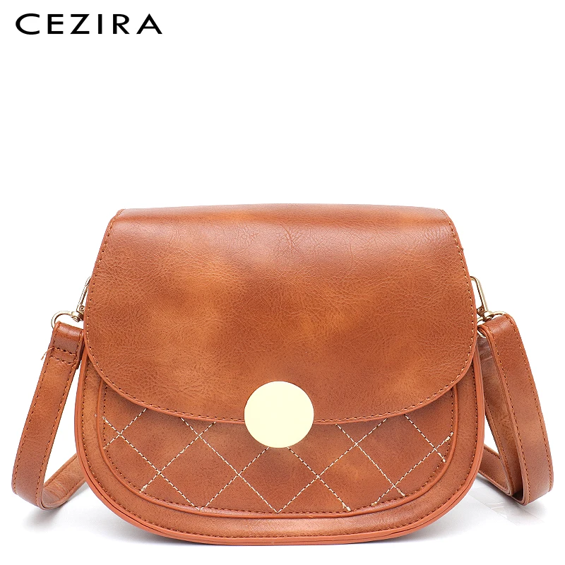 Женская кожаная сумка мессенджер CEZIRA винтажная через плечо с клапаном|Сумки