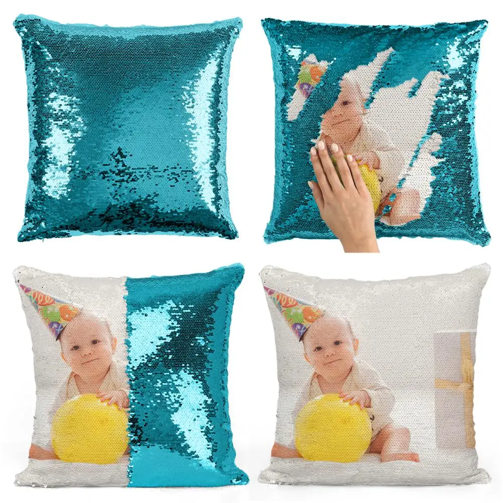 

Personalized custom picture pillow cover, home pillow reversible Mermaid Sequin pillow case cover