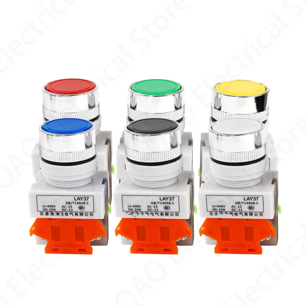 

22mm LAY37 Y090 Self-reset Self locking Push button switches Red Green Blue Yellow White Black 1NO 1NC 10A250VAC