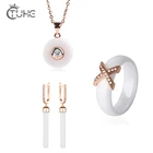 Комплект женских ювелирных изделий из розового золота 585 пробы, 3 шт.компл., 6 мм X керамическое кольцо, длинные белые серьги-подвески, ожерелье с кубическим цирконием, подарок на свадьбу и Рождество