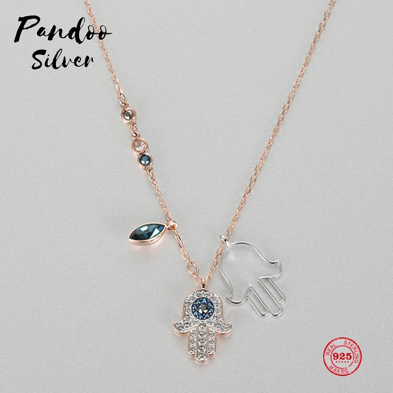 PANDOO модное очаровательное чистое серебро 925 1:1 копия, Fatima Lucky Shelter ручное Элегантное ожерелье женские Роскошные Ювелирные изделия Подарки