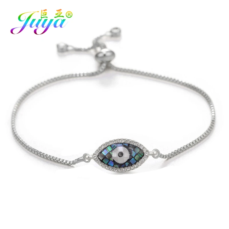 White Gold Juya модные золотые/серебряные/розовое золото регулируемые цепочки Шарм ракушка Evil Eye браслеты для женщин греческий глаз хамса, амулет Фатимы браслеты поставки - Окраска металла: White Gold
