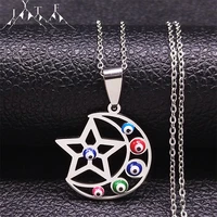 stainless steel jewish moon star chain necklaces women silver color islam muslim turkey eyes necklaces jewlery collares n5205s05