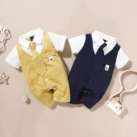 2022 summer newborn baby boys romper short sleeve gentleman tie jumpsuit infant outfits formal child boy clothes 3 6 9 12 18m