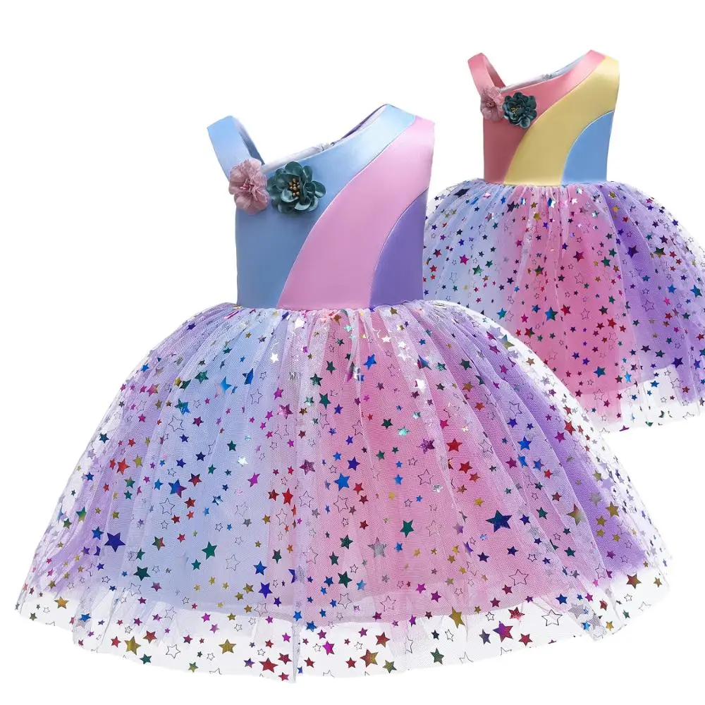 

Colorful Dress For Girls Princess Bridesmaid Flower Gown Tutu For Weddings Party Elegant Costume 2-10 Years Old Children's Frock