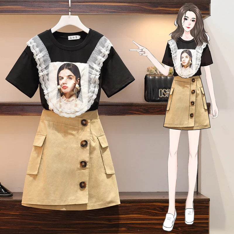 

Женский костюм большого размера с юбкой, юбка для полных сестер, Новинка лета 2021