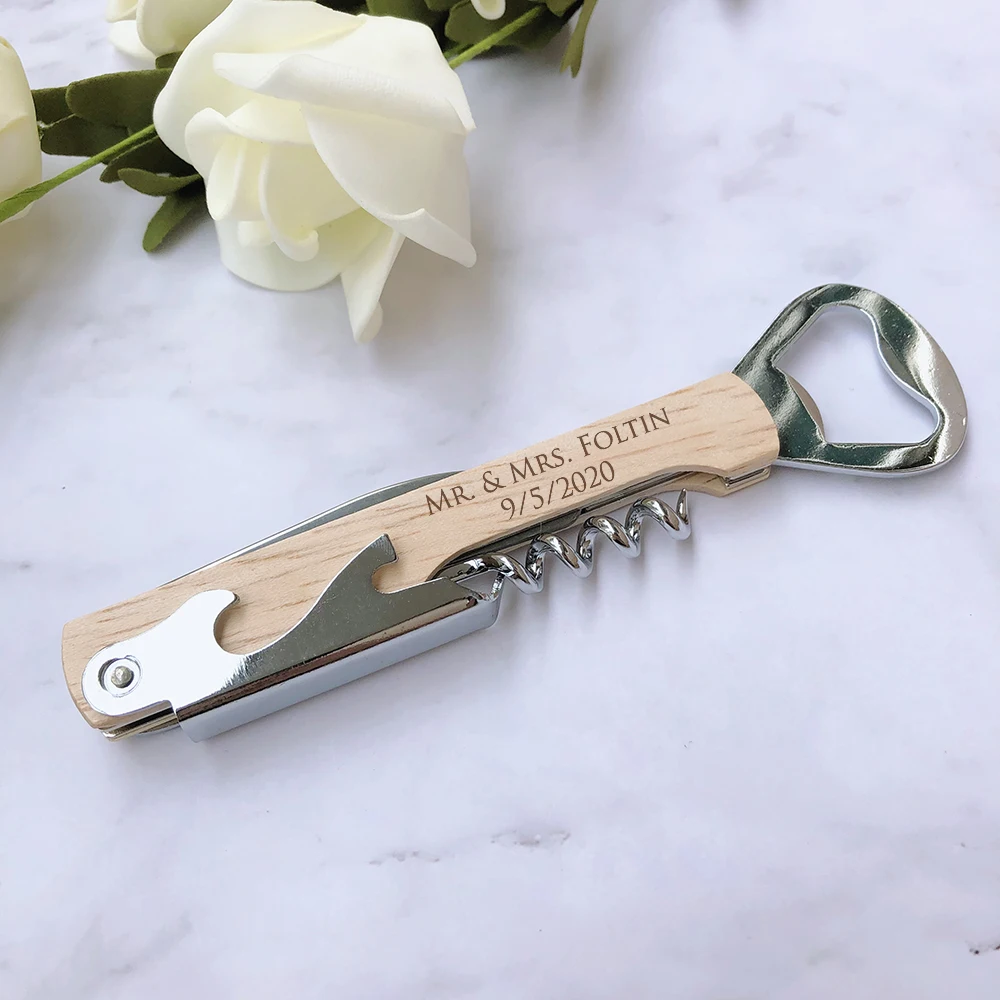 Открывалка для винных бутылок деревянная ручка выгравированный логотип на заказ