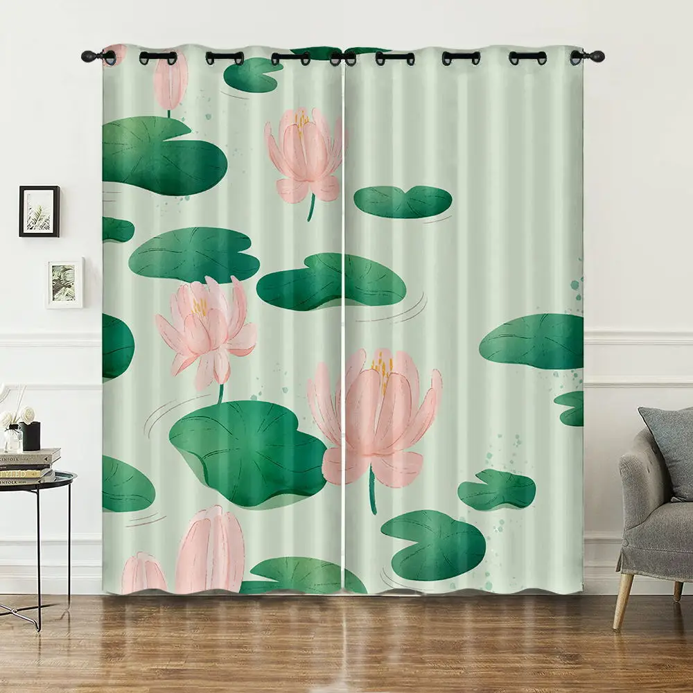 

Chinese style Lotus painting window Curtains for Living room Bedroom dining room Villa Guest Embroidered beautiful Curtains