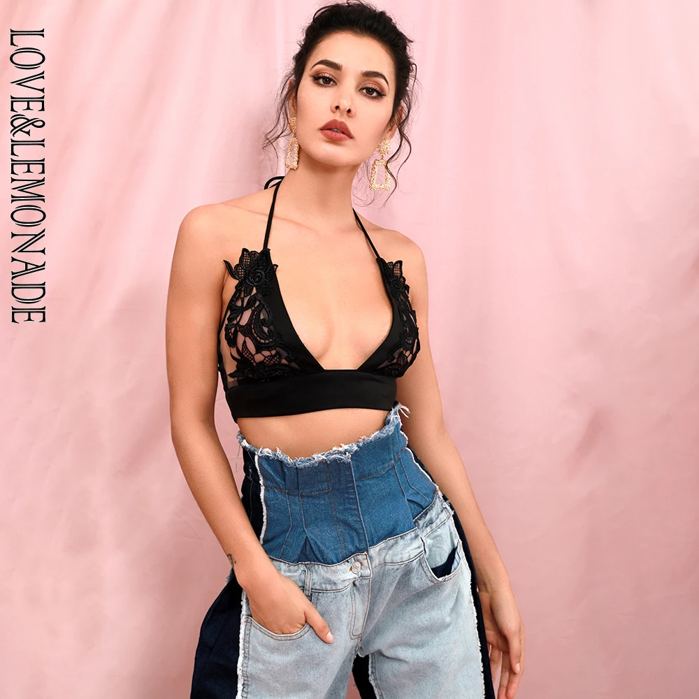 Женский кружевной топ LOVE & LEMONADE с завязками на шее модель LM90225|Футболки| |