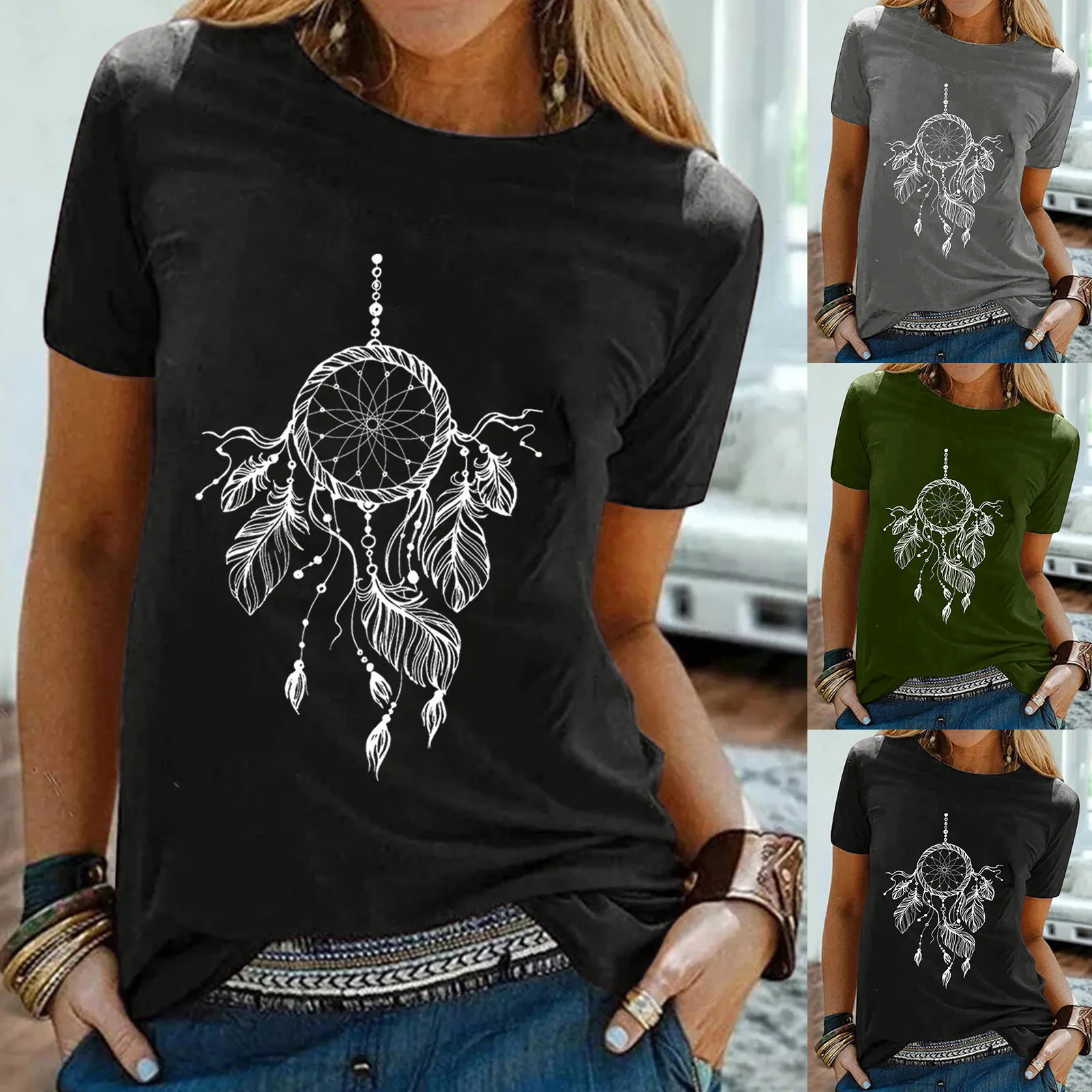 

Ladies Printed Short Sleeve T-Shirt Top Ladies Casual Printed Shirt Short Sleeve Loose T-shirt Personalized Printed Short Sleeve