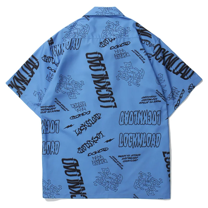 Fashion 2021 Mens Letter Print Hawaiian Beach New Shirts Harajuku Summer Short Sleeve Blouse Punk Unisex Shirts Tops Streetwear