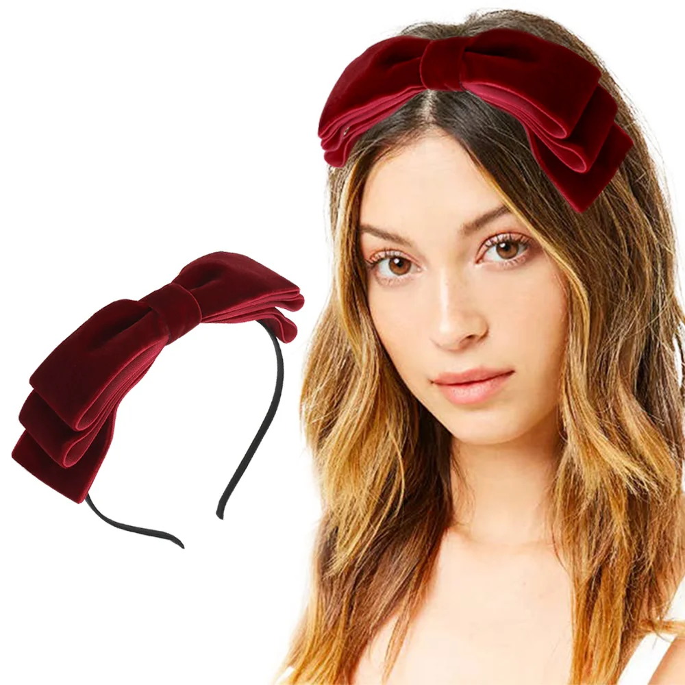 

ncmama 7.5'' Solid Velvet Bows Hairbands for Women Girls Soft Stacked Hair Bows Headband Hair Hoops Fashion Hair Accessories