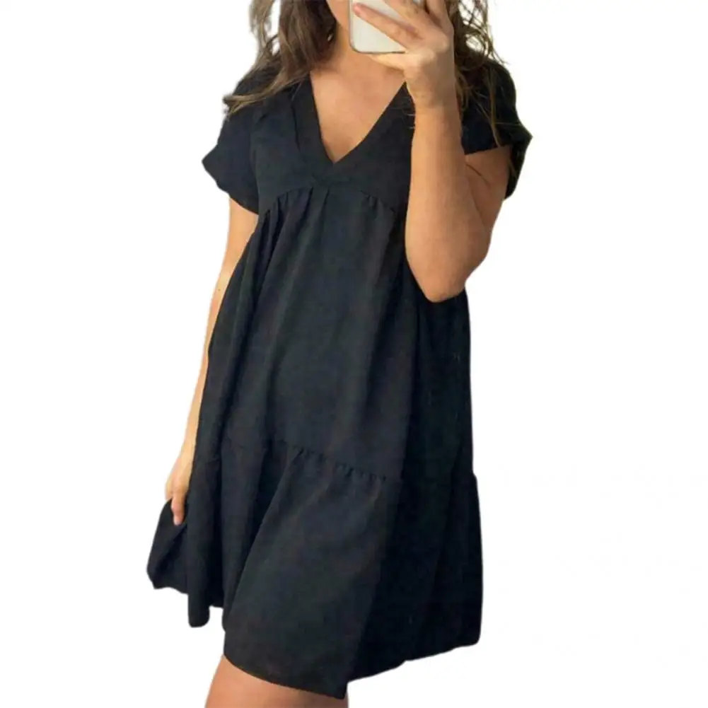 

Simple Mini Dress Ruffles Lady Casual Dress Short Sleeve Ruffles Dress for Party Party Dress