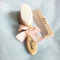 custom name baby bathing comb baby care hair brush pure natural wool wood comb newborn massager baby shower and registry gift