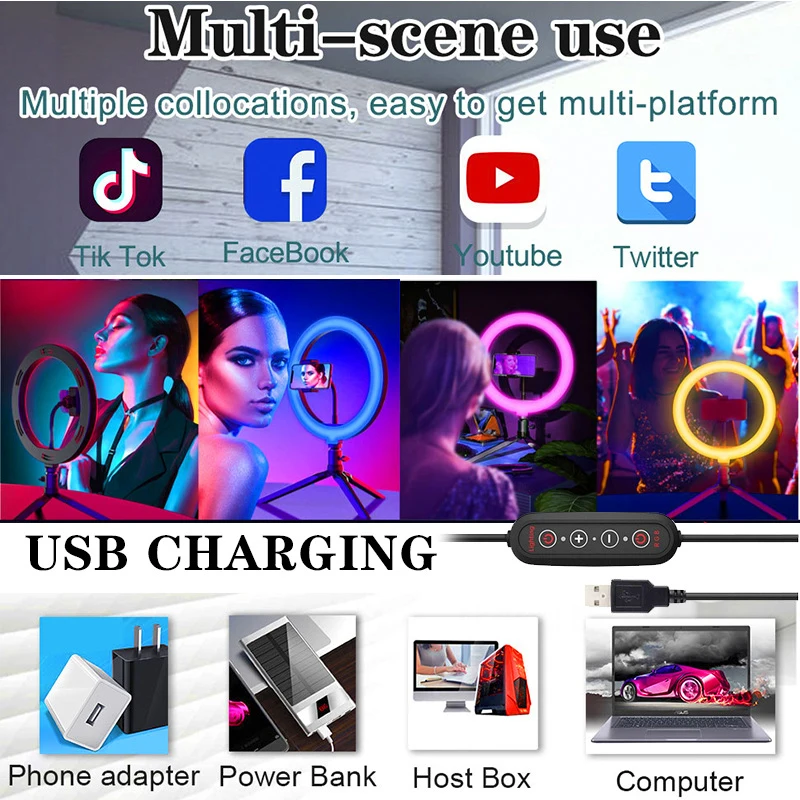 26CM LED RGB Round Ring Lamp Photo Ringlight Photography Lighting Selfie Light With Tripod Holder BluetoothÂ RemoteÂ Youtube Video