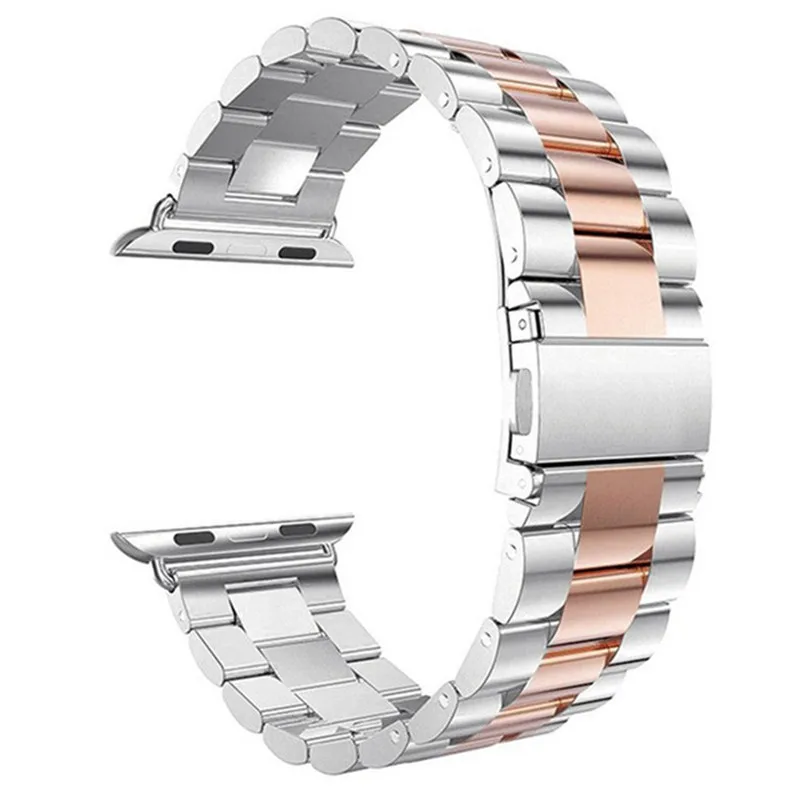 Silver Rose Gold 40 мм 44 мм спортивный ремешок из нержавеющей стали для часов Apple Watch Band 42 38 мм Три штамма деловые мужские и женские часы ремешок для iwatch - Цвет ремешка: Silver Rose Gold