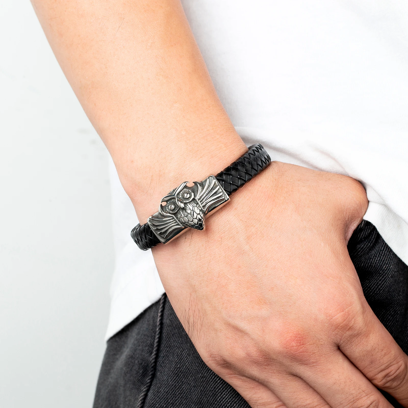 Европейский и американский стиль панк сова крест мужской браслет из нержавеющей