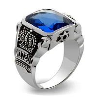 925 sterling silver ring obsidian cut faux blue crystal crown ring for men