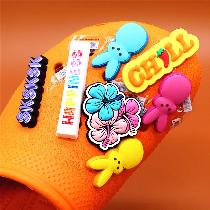 Happiness Flowers Croc Charms Original Lovely Yellow Pink Blue Bunny Shoe Accessories Beautiful Daffodil Clogs Decoration JIBZ