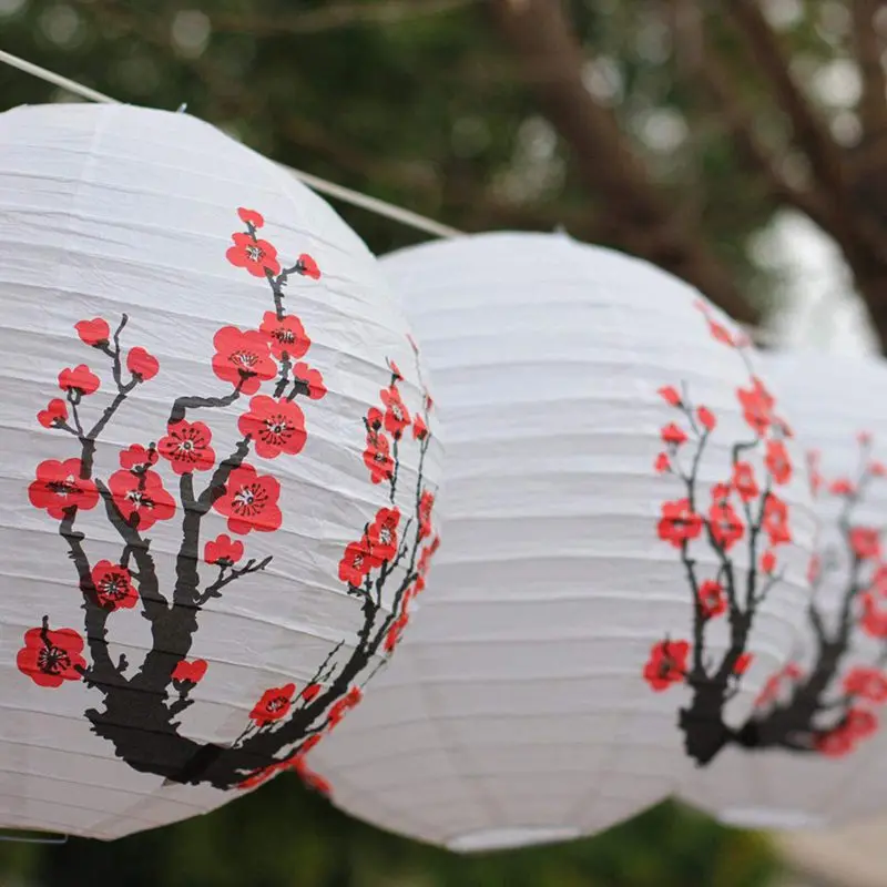 Set Of 3 Red Sakura(Cherry)Flowers White Color Chinese/Japanese Paper Lantern/Lamp 16 Inch Diameter | Дом и сад