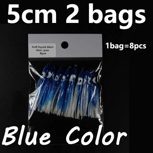 2bags 5cm blue 2 сумки 5 см 9 см мягкий Кальмар юбки светящиеся пластиковые осьминог приманка для соленой воды искусственная приманка для рыбалки разноцветные Lumo розовый синий оранжевый - Цвет: 2bags 5cm blue