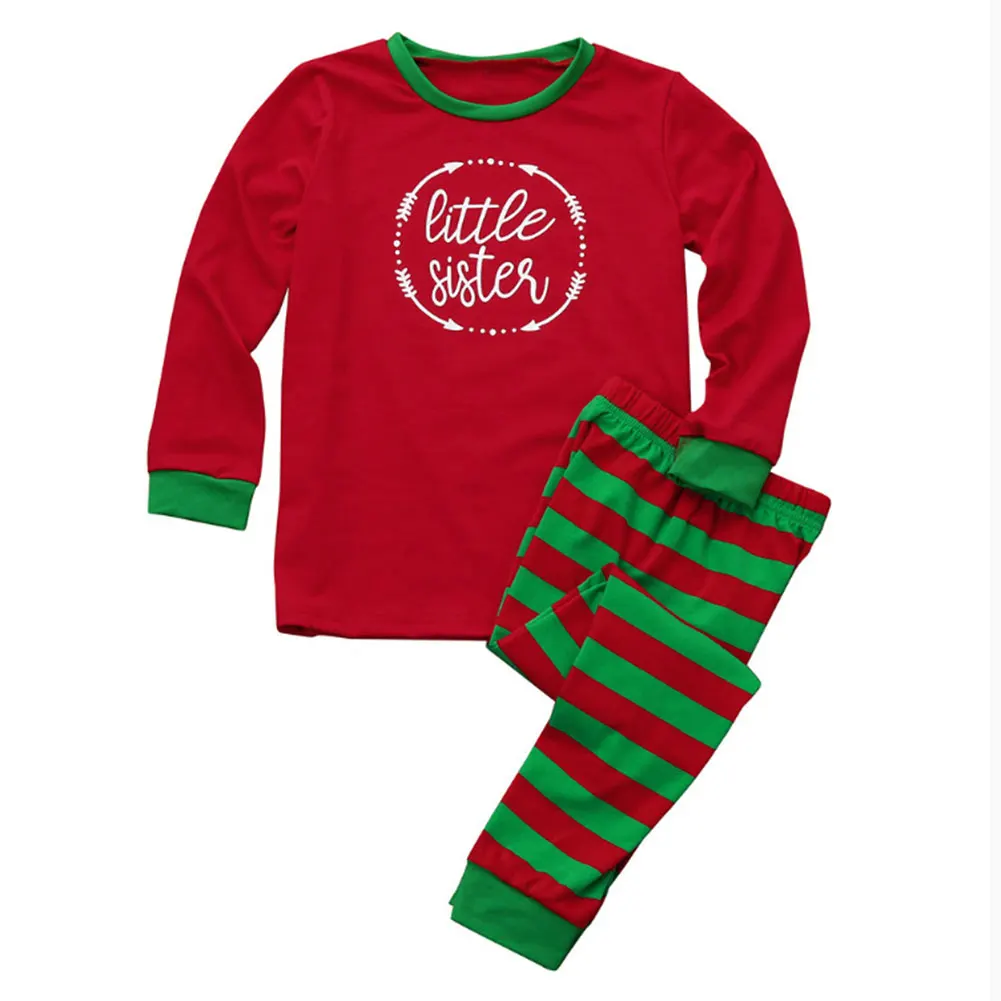 Семейные рождественские пижамы Топы с длинными рукавами Штаны в полоску