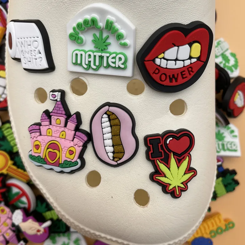 Single Sale 1 Pcs Crocs Charms PVC Slipper Accessories Funny Plant Pink Castle Shoe Decoration Creative Pattern For Kids Party