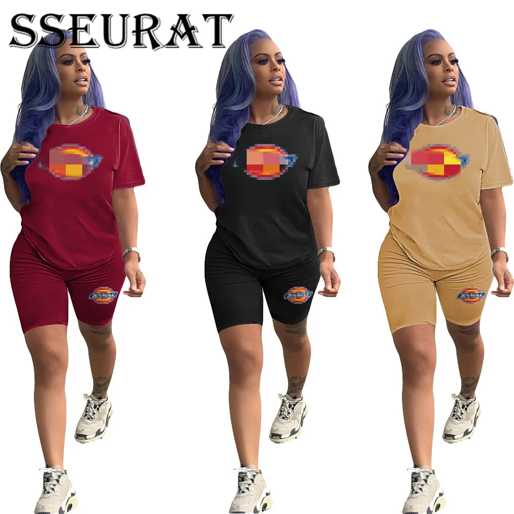

SSEURAT женские комплекты летние спортивные костюмы футболки с принтом + шорты комплект из двух предметов спортивный комплект со штанами, улич...