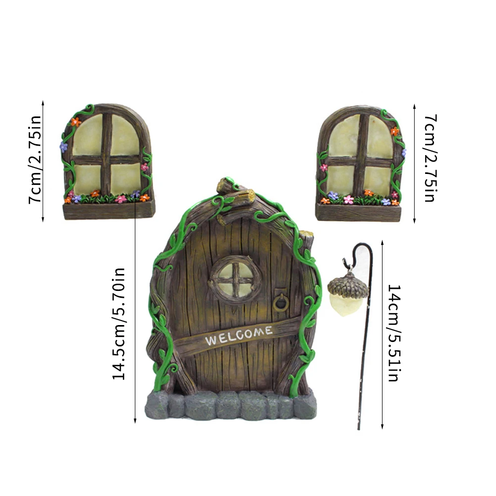 

Miniature Fairy Gnome Home Window Door Resin Sculpture Figurines Fairy Garden Whimsical Tree Sculpture DIY Decoration For Yard