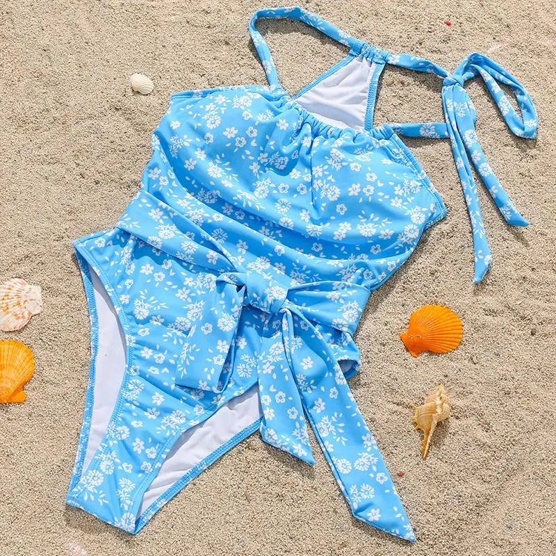 

Sale Print Bandage Women Swimwear Bodysuit One Piece Sexy Halter Swimsuit Bikini 2021 Fashion Brazilian Beachwear Bathing Suit