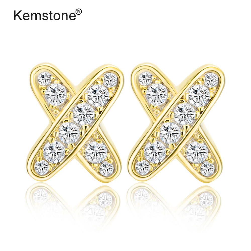 Женские серьги гвоздики Kemstone стильные золотистого и серебристого цвета с