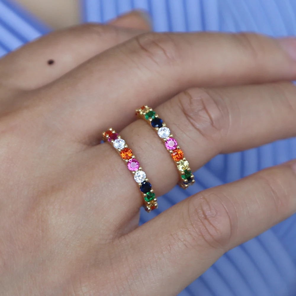 Новый дизайн Горячая Распродажа Радуга мини cz вечность кольцо браслет