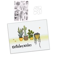 bithday wishes flowers cactus metal cutting dies and clear stamps for diy scrapbooking crafts card make photo album sheet decor